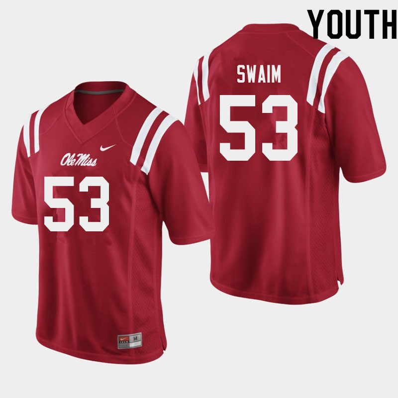 KC Swaim Ole Miss Rebels NCAA Youth Red #53 Stitched Limited College Football Jersey RGE2258PY